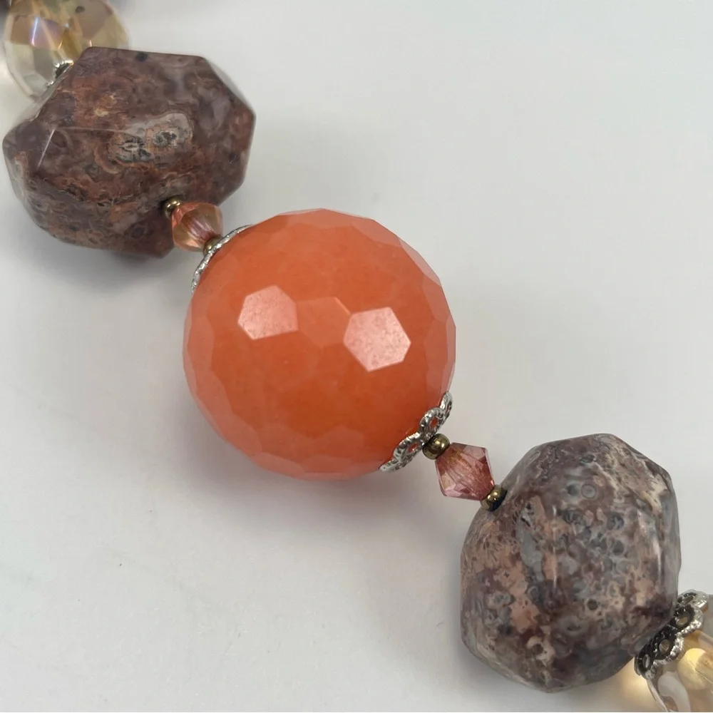 Chunky Stone and Glass Beaded Statement Necklace Unique Made in USA